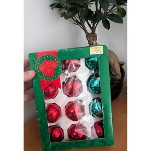 Vintage Glass Christmas Ornaments Set of 12 in Box – Red & Turquoise Teal